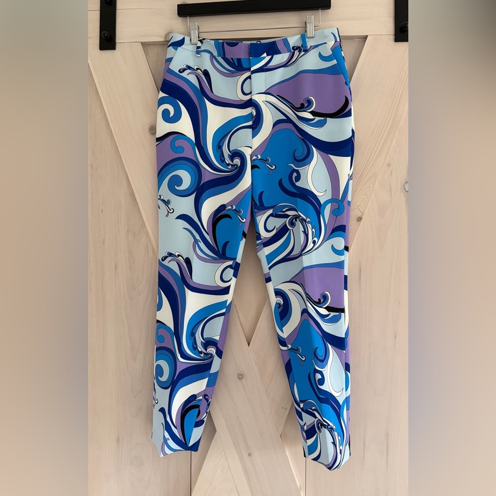 L'AGENCE Light Blue & Purple Abstract Straight Print pants Size 10